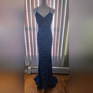 Camille La Vie Sapphire Blue Sequin Gown